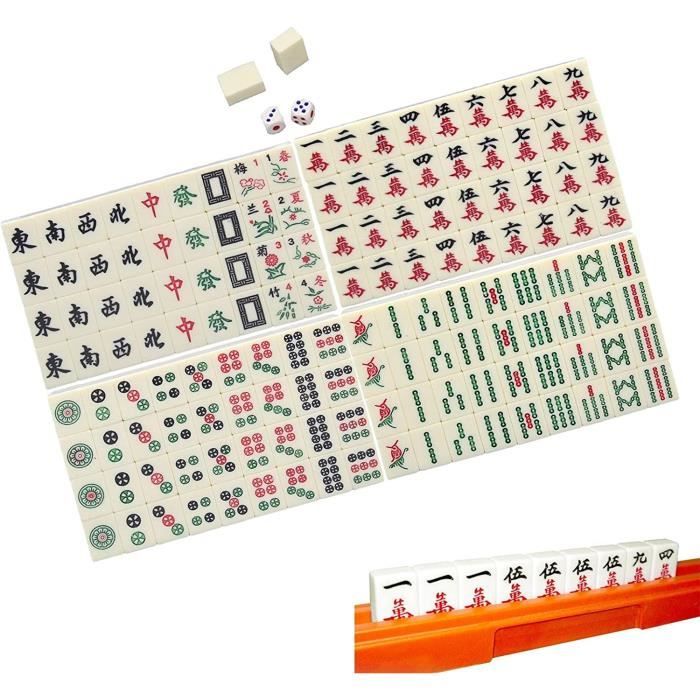 Mini Mahjong Portable - 144 Tuiles, Jeu Chinois Classique Pour Voyage, Famille Et Soirées - Avec Supports Et Dés (vert)