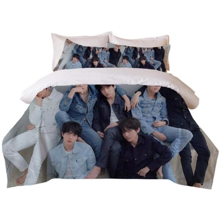 Parure de lit 3 Pièces Housse De Couette 3D BTS Illustré Literie - Multicolore - Synthétique - Chambre