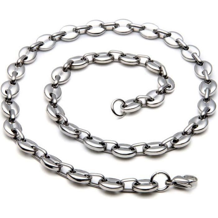 Chaîne Maille Grain De Café Homme – Acier Inox Argent 6/7/9/11 Mm, Longueur 46–66 Cm, Élégant Et Robuste