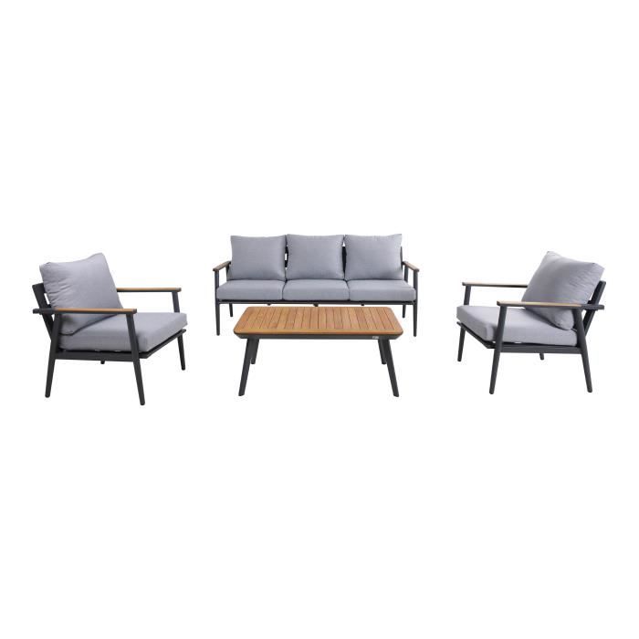 AXI Bibi Salon de Jardin avec 1 canapé 2 fauteuils et Une Table | Canapé Extérieur 4 pièces en Aluminium & Bois de Teck en | Ensemble Table et Chaise - vue 2