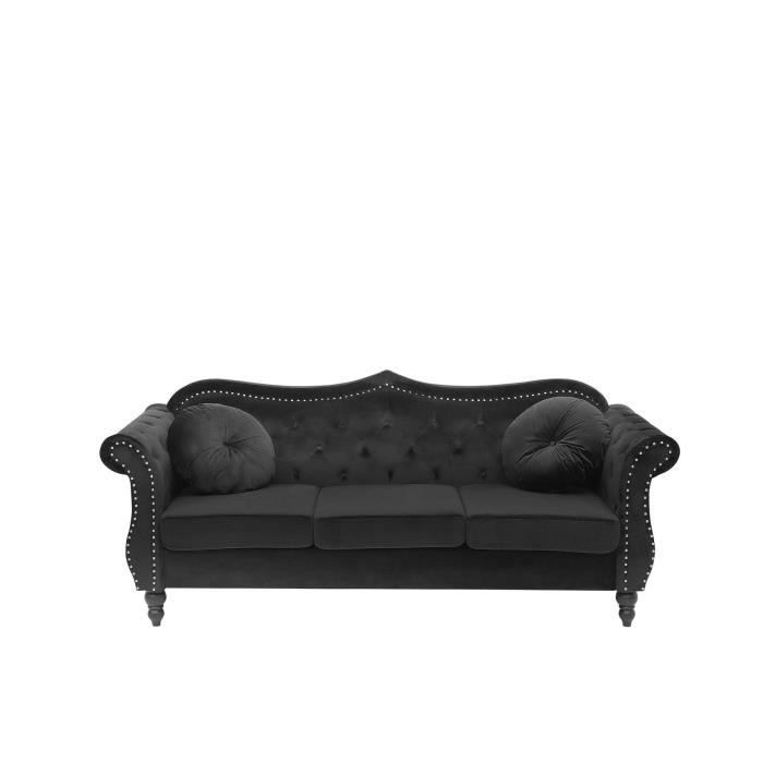 Canapé Chesterfield 3 places en velours noir - BELIANI - SKIEN - Élégance - Chic - Moelleux