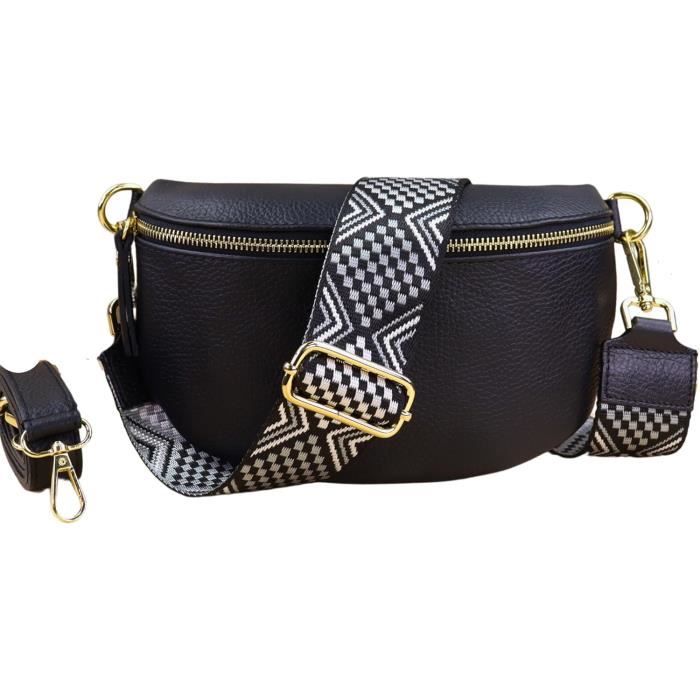 Sac Lacoste Femme Sac Banane Femme Imperméable - Cuir PU - Bandoulière Réglable - Noir - Pour Voyage, Randonnée, Vélo Sac Sport Randonnée