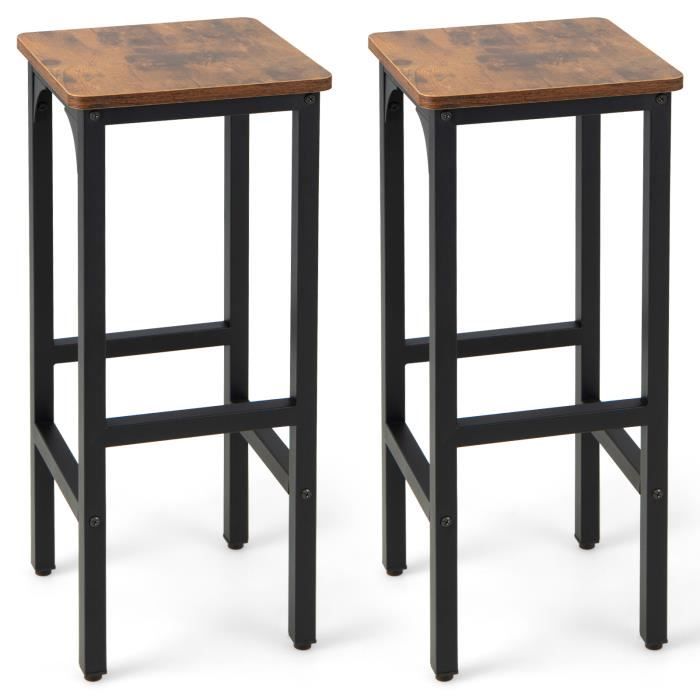 COSTWAY 2 Tabourets de Bar Industriels Cadre en Métal 30 x 30 x 71 5 CM pour Cuisine Café Bistro Térrasse-Marron Rustique COSTWAY 2 Tabourets de Bar Industriels Cadre en Métal 30 x 30 x 71 5 CM pour Cuisine Café Bistro Térrasse-Marron Rustique