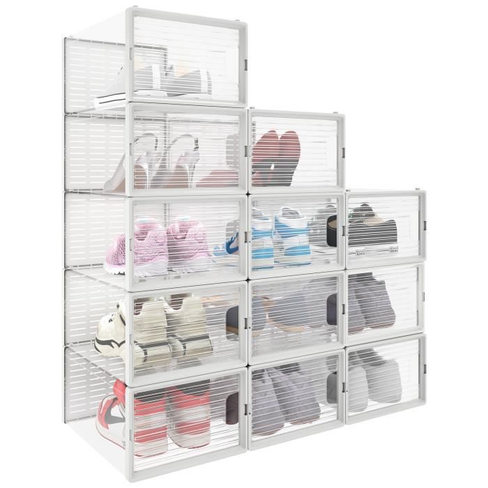 SIMPDIY Boîtes à chaussures,24 pcs boîtes de rangement pour chaussures en plastique transparent empilables,conteneurs pour organisateur de chaussures avec couvercles pour femmes/hommes
