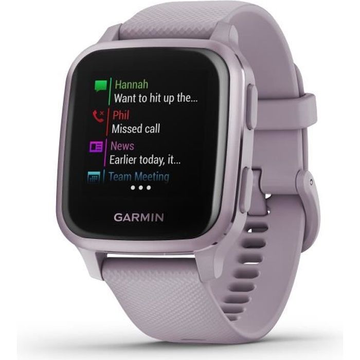 GARMIN Venu Sq - Montre GPS de sport connectée santé et bien-être - Lavande - Bracelet rose