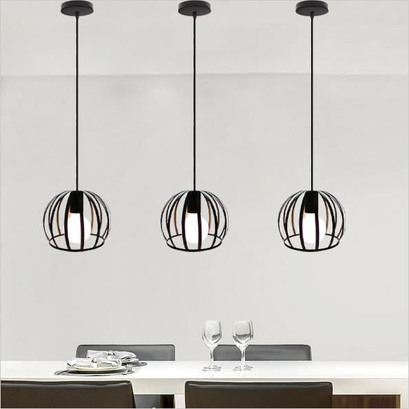 IDEGU 3Pcs Lustre Suispension Vintage en Fer Forge Noir Plafonnier Luminaire en Cage Industrielle pour Salon Chambre