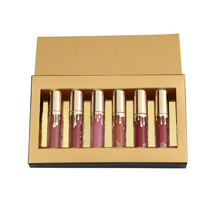Lot De 6 Coffret Cadeau Gloss Rouge A Lèvres Emballage Doré Six Couleurs