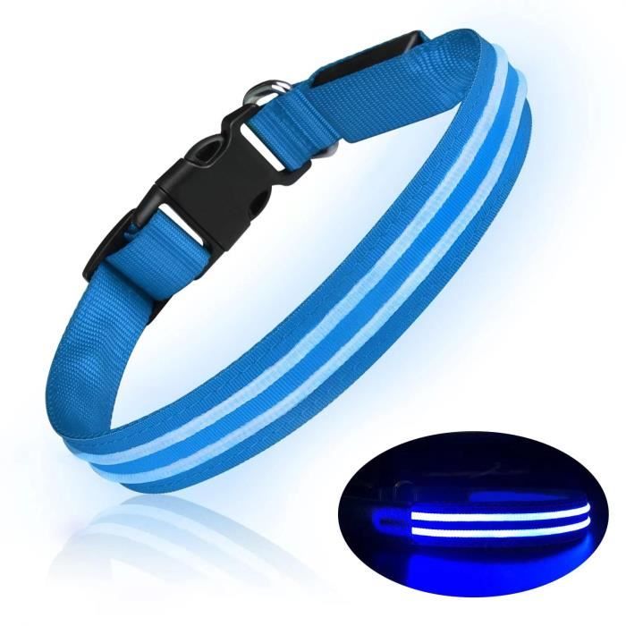 Comparer les prix de MASBRILL Collier Chien Lumineux Rechargeable et Étanche, LED Clignotant Collier de Sécurité pour Petits/Moyens/Gros Chiens, Bleu M