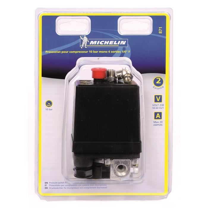 MICHELIN Pressostat Pour Compresseur 10 Bars Mono 4 Sorties 1/4 Femelle