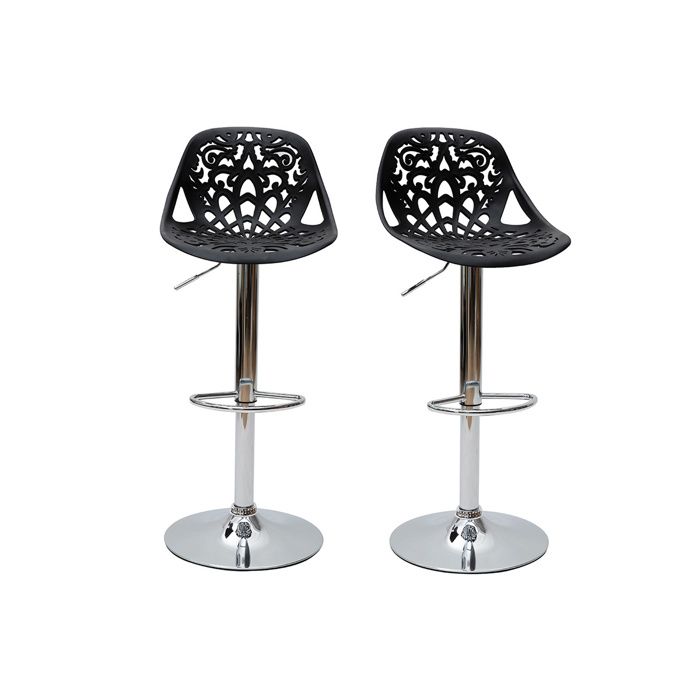Miliboo - Tabourets de bar design avec motif baroque noir (lot de 2) BAROCCA