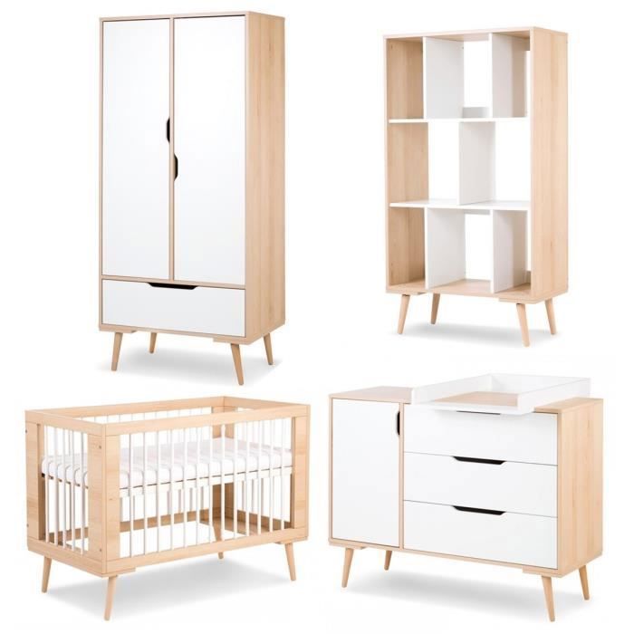 SOFIE Chambre bébé complète Commode à langer Armoire Bibliothèque et Lit 120X60 Hêtre