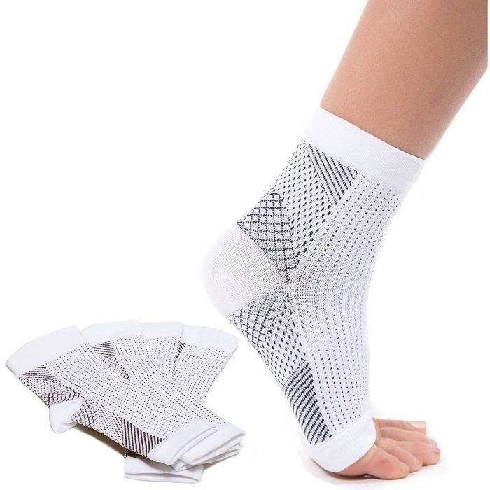 Chaussettes de compression pour aponévrosite plantaire - 2 paires - Blanc