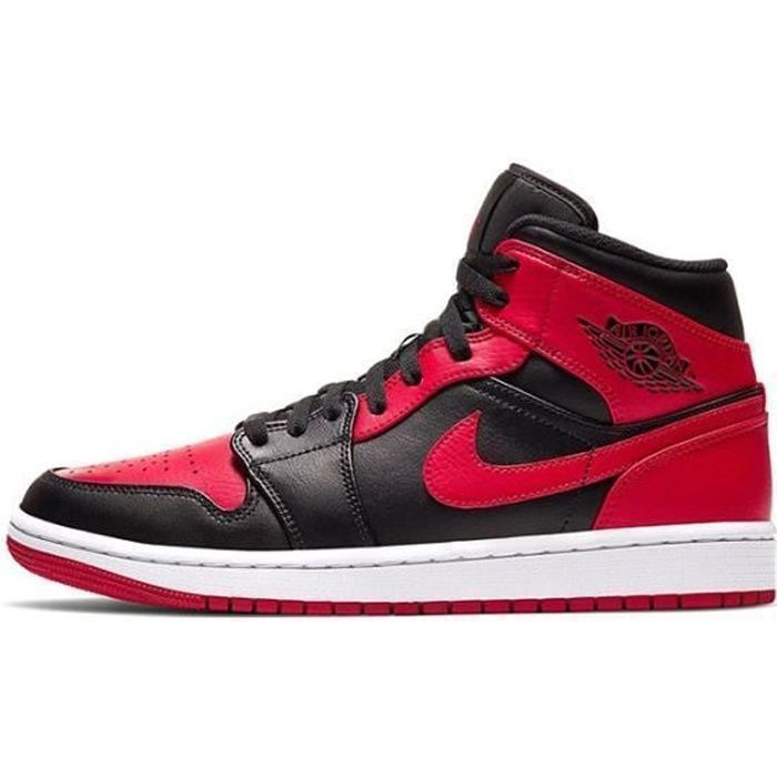 Basket Nike Air Jordan 1 Mid - AIR JORDAN - Rouge/noir - Cuir - Chaussure de Sport AJ 1 Homme Femme 554724-074