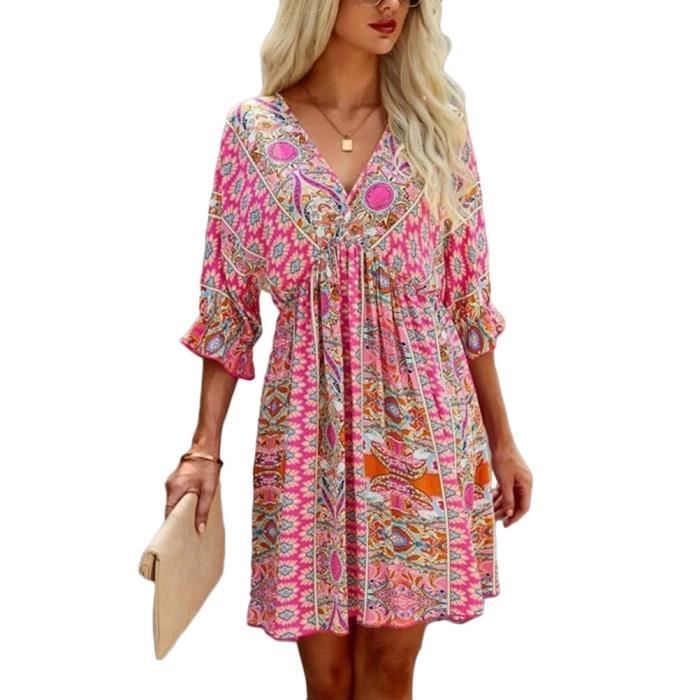Mini Robe Tunique LES PRAIRIES DE PARIS - Coton Violet - Taille 8 - Manches Courtes - Occasion Très Bon état