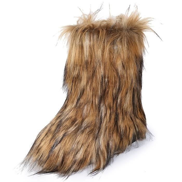 Bottes en Fausse Fourrure pour Femmes doux Chaleur hiver Kaki Kaki