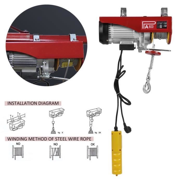 TREUIL DE LEVAGE PALAN ÉLECTRIQUE CABLE 12M TRACTION TELECOMMANDE GARANTI 800KG