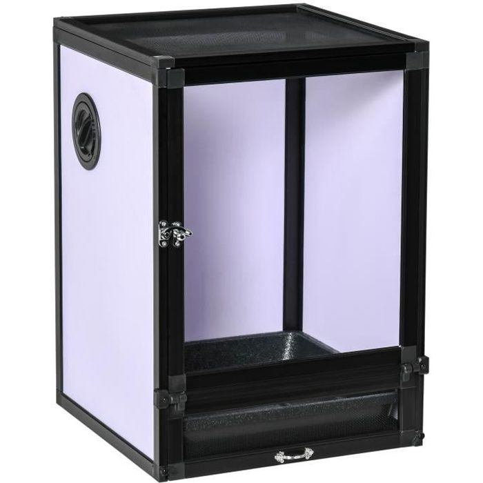 PawHut Terrarium vivarium boîte pour reptiles 32 x 32 x 46 cm avec passe-câble, fond en ABS, plateau amovible noir