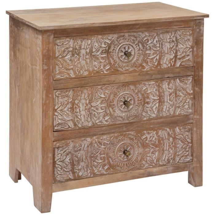 Commode 3 tiroirs en bois de manguier marron - Longueur 79 5 x Profondeur 40 x Hauteur 80 5 cm Commode 3 tiroirs en bois de manguier marron - Longueur 79 5 x Profondeur 40 x Hauteur 80 5 cm