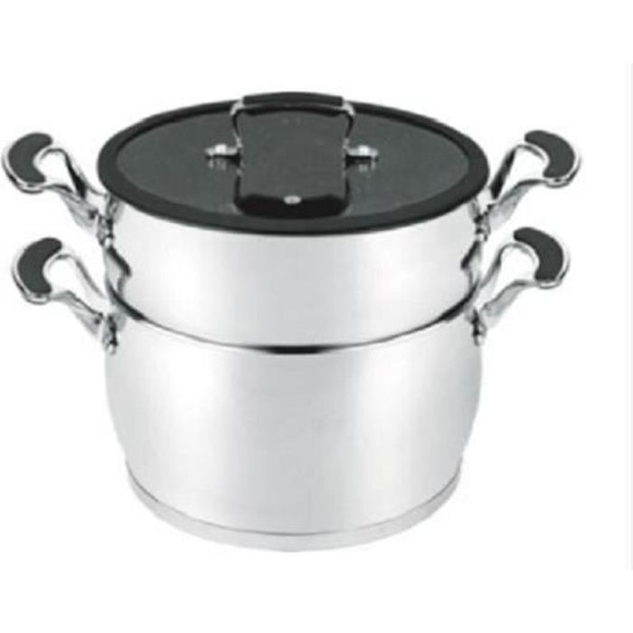 Kamberg Couscoussier Inox 3-en-1 - 24cm (8L) - Revêtement Pierre - Compatible Induction