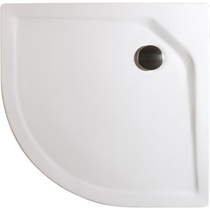 Receveur de douche quart de cercle 80x80 cm, bac à douche extra plat, acrylique blanc, à poser ou à encastrer, Schulte