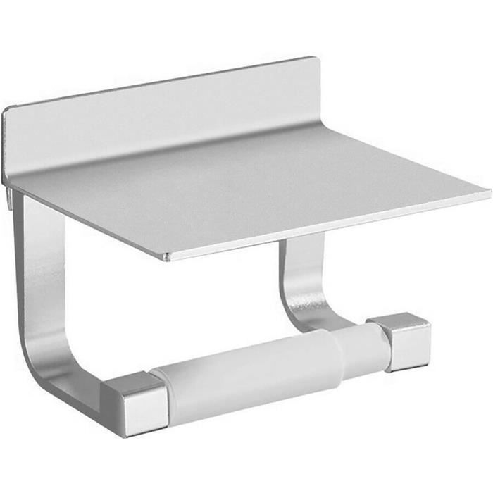 Support Papier Toilette Mural En Aluminium Avec Étagère Spacieuse - Porte Rouleau Noir Mat, Installation Sans Percer Ou Avec Vis