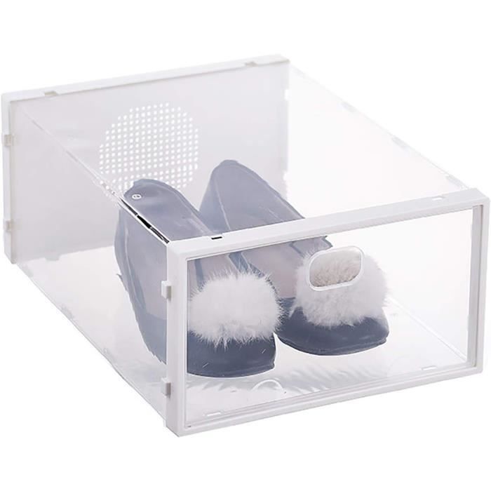 Lot De 4 Boîtes à Chaussures Transparentes Empilables - Rangement Plastique épais, Couvercle, Couleurs Pastel