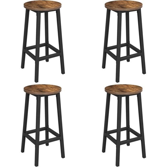 VASAGLE Tabourets de Bar Lot de 4 Chaises Siège Haut Cadre Métallique Montage Facile Hauteur 65 cm Marron Rustique et Noir VASAGLE Tabourets de Bar Lot de 4 Chaises Siège Haut Cadre Métallique Montage Facile Hauteur 65 cm Marron Rustique et Noir