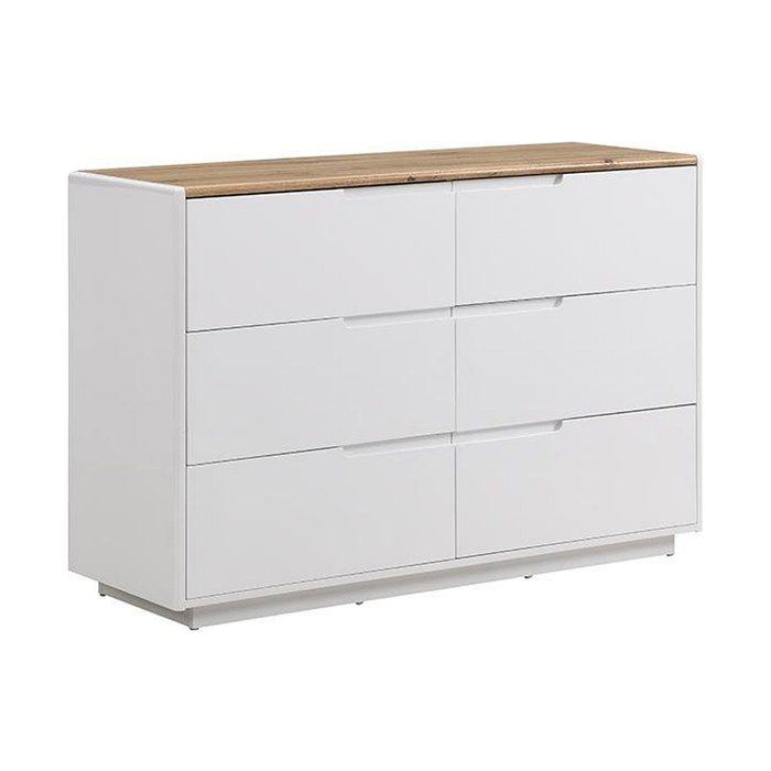 Commode AMANI - 6 tiroirs - MDF - Blanc laqué et Chêne Commode AMANI - 6 tiroirs - MDF - Blanc laqué et Chêne