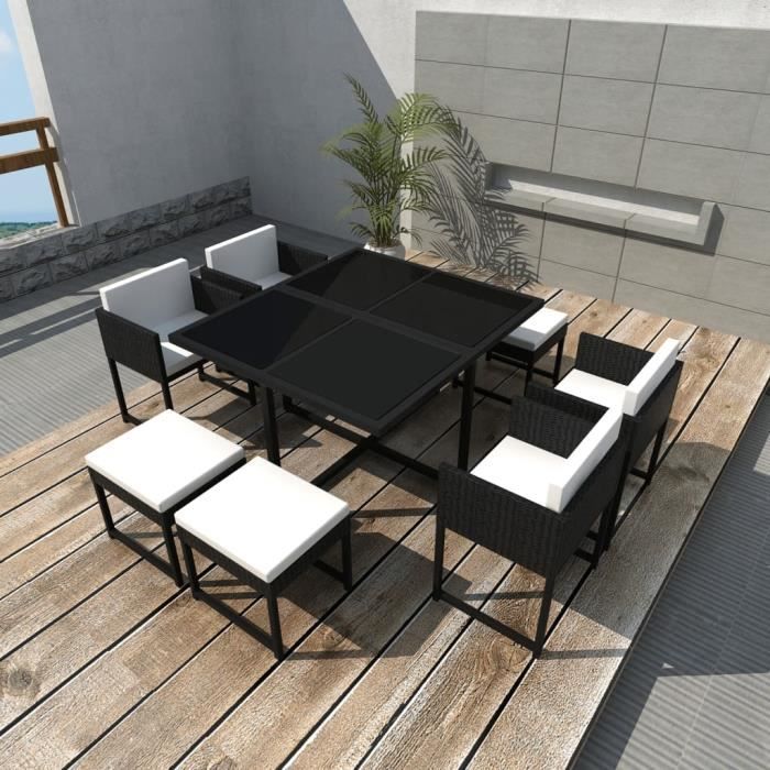 Mobilier à Dîner De Jardin 7 Pcs Salon De Jardin - Mobilier De Jardin - Avec Coussins Gris Et