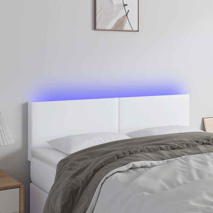 Tête De Lit Avec LED Intégrée - Design Moderne En Tissu Crème, Hauteur Réglable 78-88 Cm - Idéale Pour Lit Double, Soutien Dos, Ambiance Lumineuse - 4