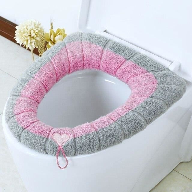 Housse De Siège De Toilettes Lavable - Douce, Chaude, Avec Poignée - Gris