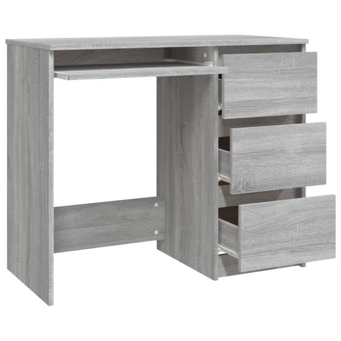 Bureau - ZERODIS - Sonoma gris - 90x45x76 cm - Bois dingénierie - 3 tiroirs