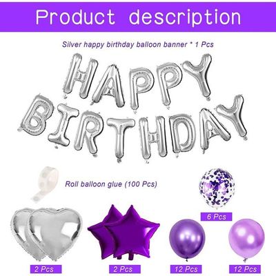 Décoration d'anniversaire violette et argentéeBannièreballon violet  argentésPompons papier soieBallons aluminiumConfettisSpir 743 - Cdiscount  Maison