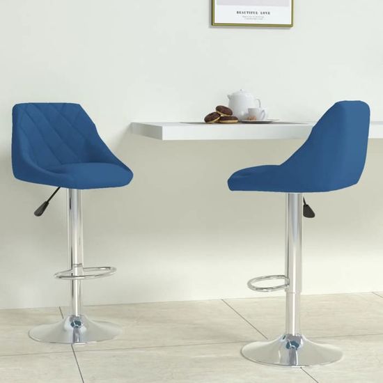 Tabourets De Bar Velours Bleu – Lot De 2, Dossier Boutonné, Jambes Bois, Hauteur 63.5 Cm, Sans Bras - 10