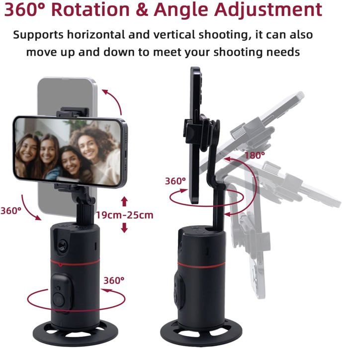 Trépied de suivi automatique du visage, aucune application requise, rotation à 360 °, support de téléphone, support de suivi intelligent pour Vlog en direct, streaming vidéo, batterie rechargeable