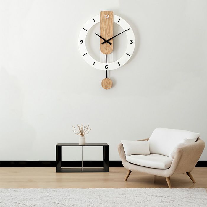 Funlucy Horloge murale décorative silencieuse sans tic-tac néon apprend à lire l'heure ronde horloge moderne en bois pour chambre à coucher, salon, maison, bureau, école, décoration murale, 38 x 38 cm