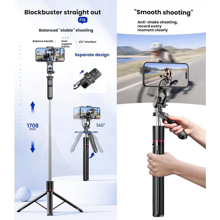 Stabilisateur De Cardan Pour Smartphone Avec Bâton Selfie Bluetooth Extensible Et Trepied