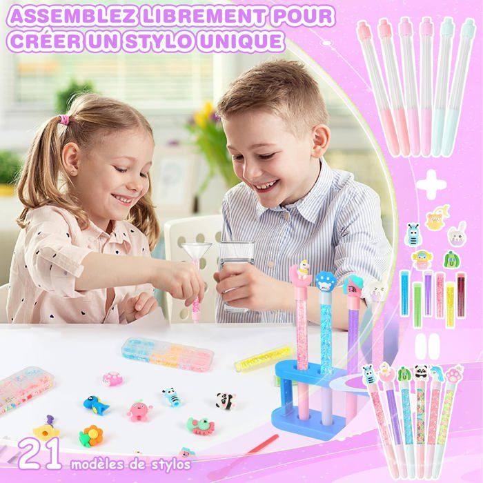 MOMOSTAR Atelier des Stylos Lumineux Creatif, LED Fabrique a Stylo avec 80 Accessoires, Kits de Loisirs Créatifs Fille 5 6 7 8 Ans, Activité Manuelle Enfant, Jouet Cadeau Anniversaire aux Garcon Fille