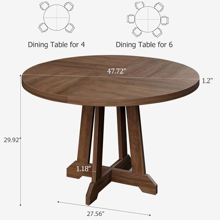 Table à Manger Ronde 100 Cm Songvas - Moderne Pour 4-6 Personnes, Marron