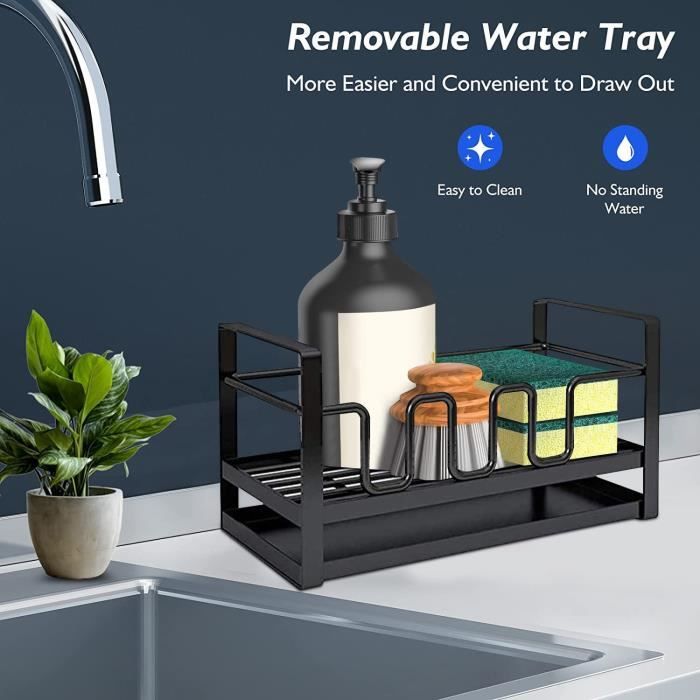 Porte Eponge Evier Cuisine, Porte Savon Cuisine Acier Inoxydable, Porte éponge évier Noir, Range Eponge Evier Cuisine, Rangement Vaisselle Evier Non Percé, Accessoires Pour évier De Cuisine, 1 Pièce