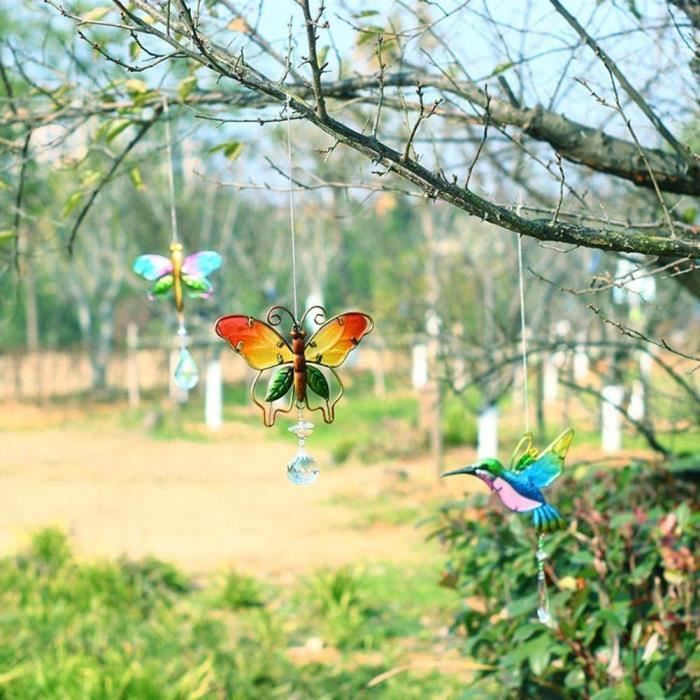3pcs Oiseau Libellule Papillon Attrape-Soleil en Cristal, Capteur