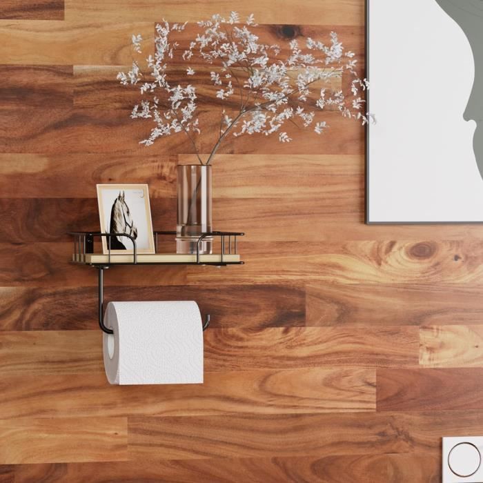 AIDILI Porte-Papier Toilette Avec Étagère - Support Bois Montage Mural Avec Boîte Lingettes Humides
