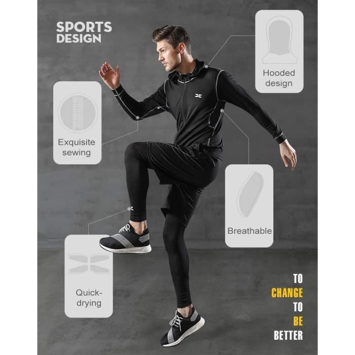 Ensemble de Vêtement Sport Homme - Fitness Running - 5 Pièces - Noir  Compression Noir compression - Cdiscount Sport