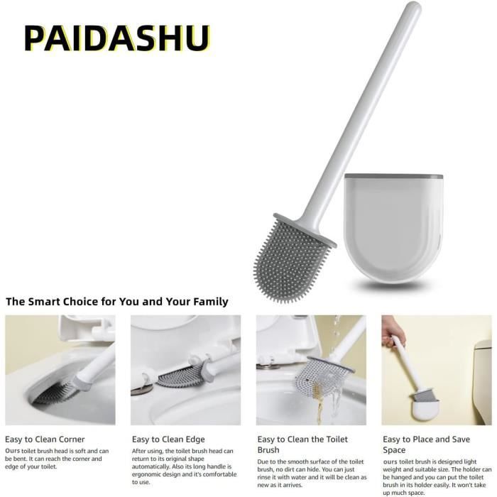 Vtizikl Brosse de toilette, brosse de toilette en silicone avec récipient à séchage rapide