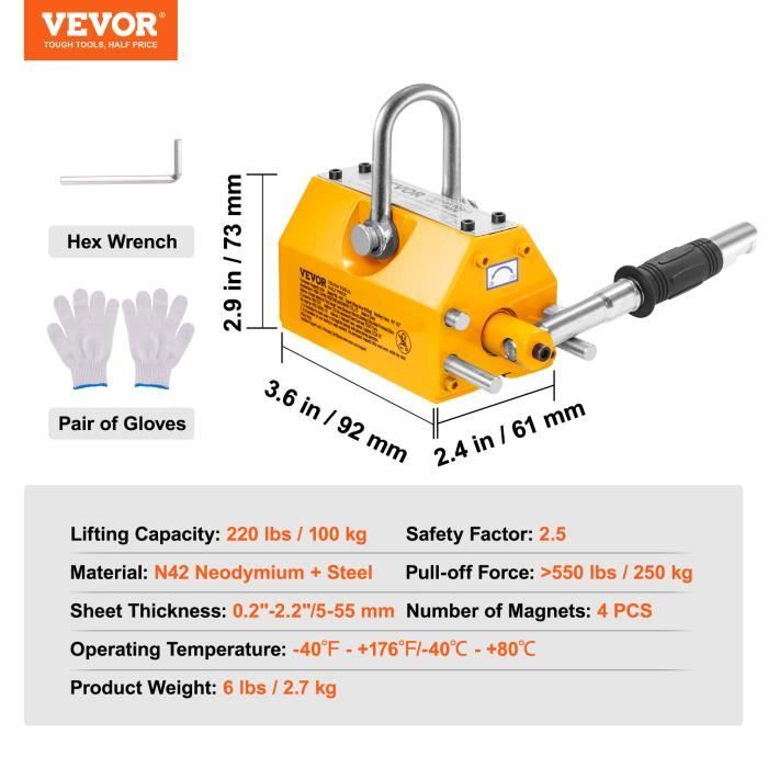 Aimant De Levage Néodyme 100 Kg - Force De Traction 300 Kg, Mécanisme Sécurité | Manutention Acier, Tuyaux - 2