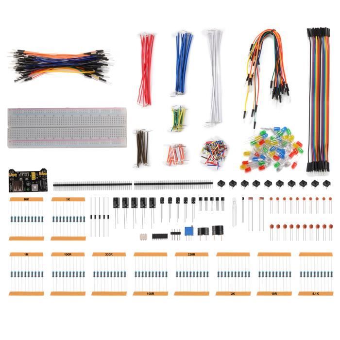 Kit de démarrage : planche à pain, fils de connexion, LED, résistances,  sans Arduino