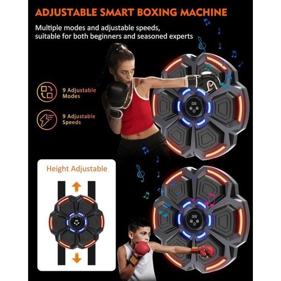 Asoway Machine De Boxe Musicale Smart LED Bluetooth - 9 Vitesses Et Modes Avec Gants - Entraînement Interactif Pour Adultes Et Enfants