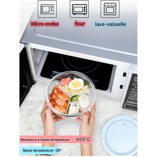 Ensemble de 3 contenants alimentaires ronds en verre avec des fabricants de couvercles en plastique simples