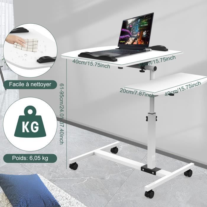 JYLH JOYSEEKER Bureau debout mobile à roulettes pour ordinateur portable, table de chevet inclinable à 90°, chariot d'ordinateur portable avec roulettes, pliable pour bureau à domicile, blanc