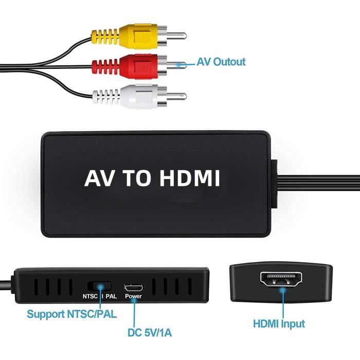 Adaptateur AV vers HDMI, HDMI vers RCA Audio vidéo Convertisseur